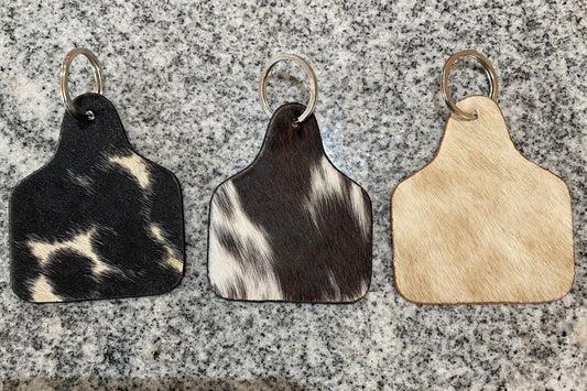Cowhide cattle tag keychain
